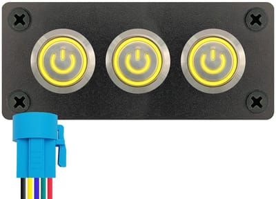 ProRide Metalen drukschakelaars in Drievoudig inbouwpaneel 220V ON-OFF - 19mm - IP67 - LED indicatie Geel