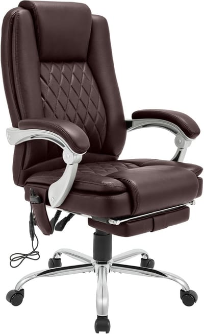 CLP Rubia Bureaustoel voor volwassenen - ergonomisch - met massagefunctie en verwarmingsfunctie - voetensteun - verstelbaar tot 150 kg bruin