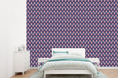Behang - Fotobehang Patronen - Vintage - Blauw - Rood - Breedte 360 cm x hoogte 260 cm