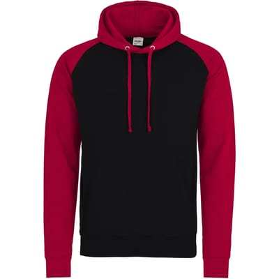 Just Hoods Baseball Hoodie JH009 - JET BLACK/FIRE RED - S