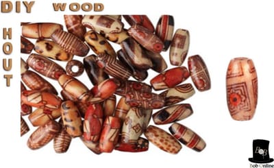 Bob Online ™ - 20 Stuks – Mixed Setje – Lang Bedrukte Houten Kralen 14 mm met ca. 2 mm Gaatje Diameter – 20 Pcs Long Printed Wooden Beads 14 mm with threading hole diameter ± 2 mm – Houten Hobby Kralen – Haarkralen voor Vlechten – Hair Braiding Beads