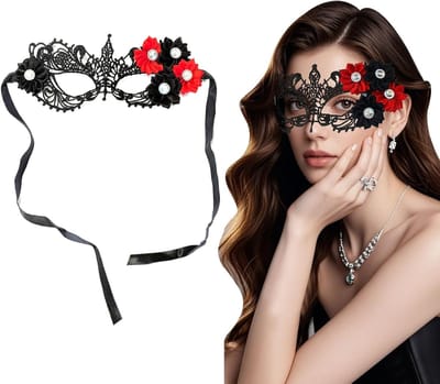 Elegante Venetiaanse Masker voor Vrouwen, Zwart Halloween Masker met Bloem, Perfect voor Carnaval, Mardi Gras en Verkleedfeesten