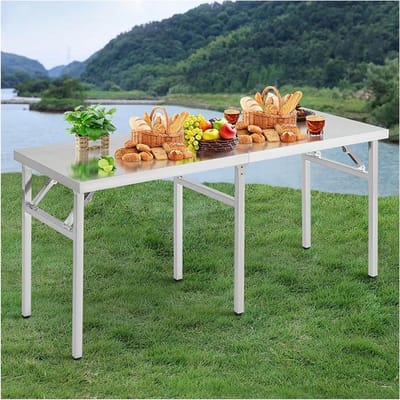 RVS Werktafel - Opvouwbare Tafel - Keuken Voorbereiding - Ruimtebesparend Ontwerp - 120x50cm - Zilver