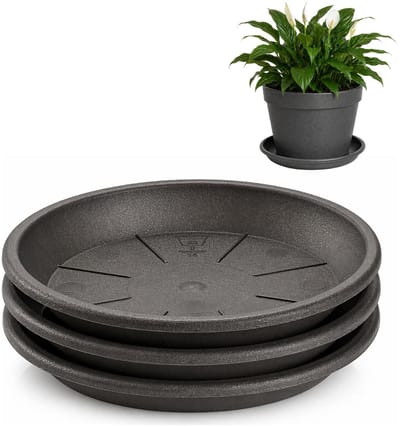 Plasticforte plantenpot onder schotel / water opvang schaal - 3x - antraciet - Dia 20 cm - Kunststof - voor pot met Dia 25/30 cm