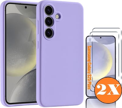 Hoesje geschikt voor Samsung Galaxy S25 Plus Hoesje siliconen Lila zacht TPU backcover - Met gehard glas screenprotector Galaxy S25 Plus / S24 Plus - 2 stuks