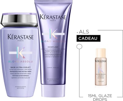 Kérastase Blond Absolu Duo + Cadeau - Neutraliserende Zilvershampoo 250ml & Conditioner 250ml + 8h Magic Night 30ml Cadeau – Ontkleurd en gehighlight blond haar