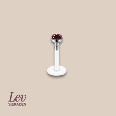 Lev Sieraden - 1.2x6mm - PTFE/Bioplast Push-in Labret - 2mm Zirkonia top - Donker rood kleurig - Piercing