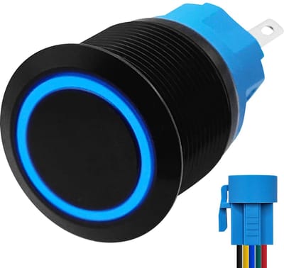 ProRide Metalen Drukschakelaar 220V ON-OFF - 22mm - Aan/uit schakelaar met Aansluitkabel - Spatwaterdicht - LED Indicatie Blauw