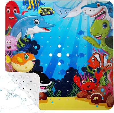 antislip, voor kinderen, 53 x 53 cm, antislip, BPA-vrij, pvc-antislipmat, douchemat met zuignappen, machinewasbaar