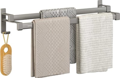 Igoods handdoekrek dubbele stang zonder boren - handdoekrek badkamer - handdoekhouder - handdoekstang - 60cm - Grijs