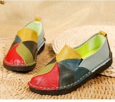 Nieuwe Platte Damesschoenen Echt Leer Casual Kleurblokkering Dames Enkelschoenen Midden Moederschoenen Grote Maat Schoenen 40 yellow