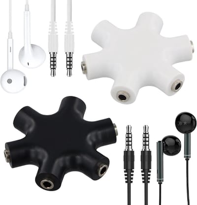 Audio Splitter - Muziek Sharer - Muziek Delen - Vijf Poorten - 3.5mm Jack - Zwart Wit