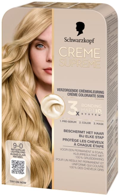 Schwarzkopf - CREME SUPREME 9-0 - Haarkleuring - Natuurlijk Lichtblond - Permanente Haarverf - Beschermt en Versterkt - Grijsdekking - 245g