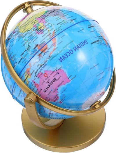 Draaiende Wereldbol - Educatieve Aardbol - Thuiswerkplek Decoratie - Metalen Standaard - 27 cm Hoog - Blauw