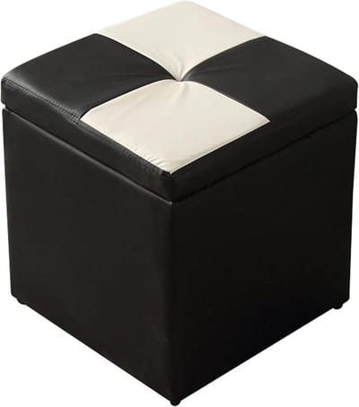 Opberg Poef - Zitkruk Pootkruk - Woonkamer Meubel - Waterdicht Kunstleer - 30x30x35 cm - Zwart Wit