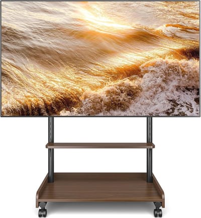 Mobiele TV-standaard op wielen - Vloerstandaard voor 50-86 inch TV met opbergplanken