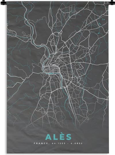 Wandkleed - Wanddoek - Alès - Plattegrond - Kaart - Stadskaart - Frankrijk - 120x180 cm - Wandtapijt