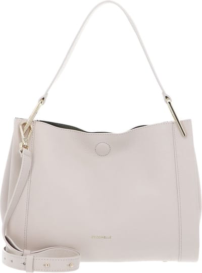 COCCINELLE Leren Schoudertas Wallace Handbag Double Grainy Leather Lambskin White / Laurel Green Crème