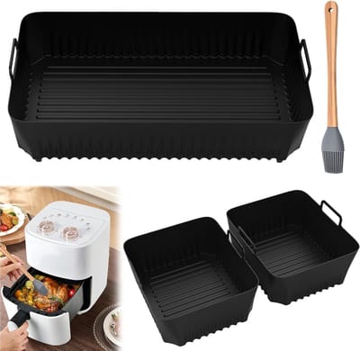 Set van 3 Siliconen Bakvormen voor Airfryer, Geschikt voor 10.4L en 5.2L, Inclusief Siliconen Kwast en Bakmand voor Gezond Bakken