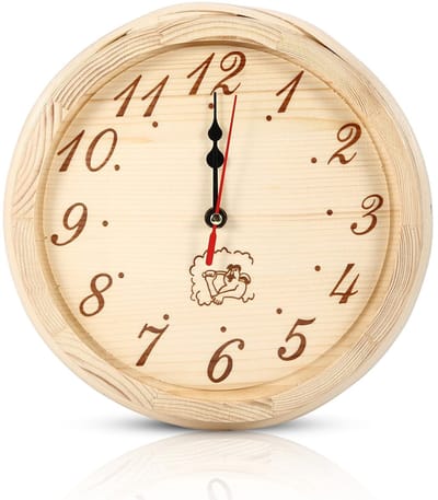 Dailygoods - Houten Wandklok - Sauna Klok - Stijlvol design - 9 Inch - Geschikt voor Saunazaal en Home Office - Dennenhout - Rond