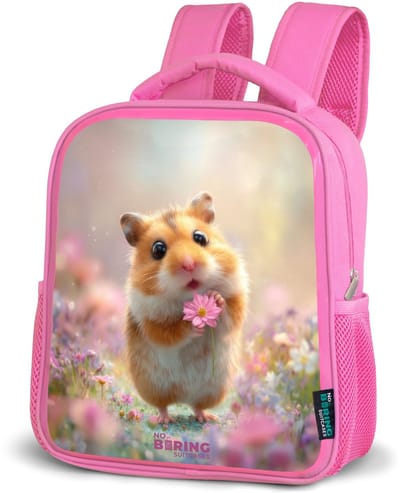 NoBoringSuitcases.com® - Rugzak roze - Schooltas meisjes - Hamster - Bloem - Natuur - Dier - Kinder rugtas meisje - Boekentas kind - Kinderrugzak voor school - Schoolrugzak