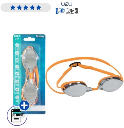 Bestway Zwembril 21066 Black Mirror - Spiegelende Zwem Goggles 14+ Anti Fog UV Bescherming Polycarbonaat Lens Siliconen Comfort Fit Verstelbare Band Voor Zwembad En Open Water Met Ebook