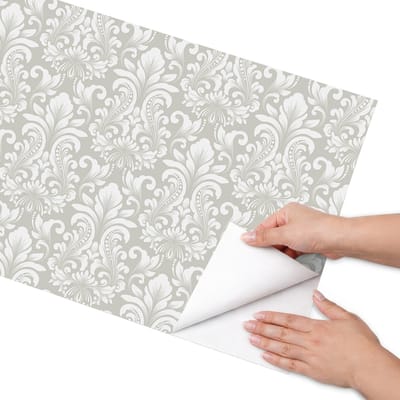 Coloray Meubel Wrap Folie - Grijs Meubelfolie - 50x100 cm - Decoratiefolie Zelfklevend Plantenornamenten - Meubelfolie Zelfklevend - Klassiek Meubelfolie - Wrapfolie Keuken - Wanddecoratie - Achtergronden en patronen