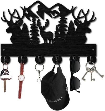 Dailygoody - Sleutelhouder - Wandorganizer - Decoratief Houten Haken - Zwart - Sleutelhanger - Geschikt voor Entry Hal - 30 x 18 cm