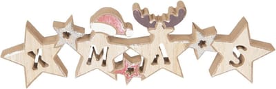 Clayre & Eef Beeld  Ster 30x2x9 cm Beige Hout Kerstdecoratie beeld decoratie  Decoratieve Accessoires