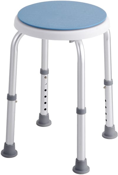 Draaibare douchekruk in hoogte verstelbaar 34-52 cm tot 136 kg antislip aluminium badkamerkruk voor ouderen en gehandicapten