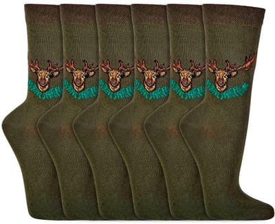 Heren sokken | Hert motief | Tailleband zonder elastiek | Kleur: Groen | Maat: 36-41 / 42-47 | 6 paar