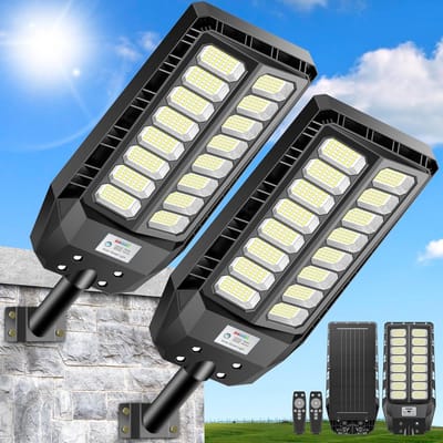 Set van 2 Krachtige LED Straatlantaarns op Zonne-energie met Bewegingssensor | Schemer tot Zonsopgang IP66