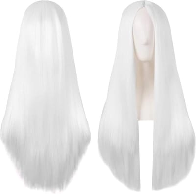 Lang Rechte Witte Anime Kostuum Cosplay Peruk voor Halloween met Gratis Perukkap - Perfect voor Feestjes en Verkleedpartijen