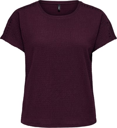 Only bordeaux dames t-shirt   Ronde hals   Regular fit   Structuur patroon   Duurzaam   Korte mouw Bordeaux S