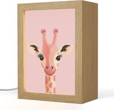 Nachtlampje 15x20 cm - Kinder lampje - Giraffe - Illustratie - Roze - Tafellamp kinderkamer - Slaapkamer lamp - Bedlamp kinderen - Kinderlampje stopcontact - Wandlamp babykamer - Nachtlampjes