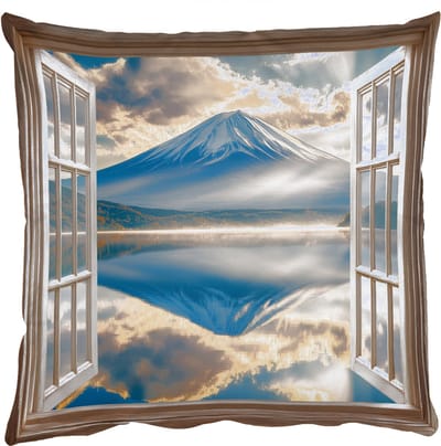 Sierkussens - Kussentjes Woonkamer - 50x50 cm - Doorkijk - Landschap - Bergen - Uitzicht - Raam