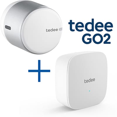 NEW Tedee GO SET wit - GO 2 Smartlock + WifiBridge - Koppel met smart home - Openen op afstand - Diameter 57mm - installeer over je huidige sleutel