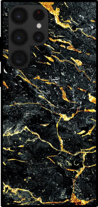 Smartphonica Telefoonhoesje voor Samsung Galaxy S22 Ultra met marmer opdruk - TPU backcover case marble design - Goud Zwart geschikt voor Samsung Galaxy S22 Ultra