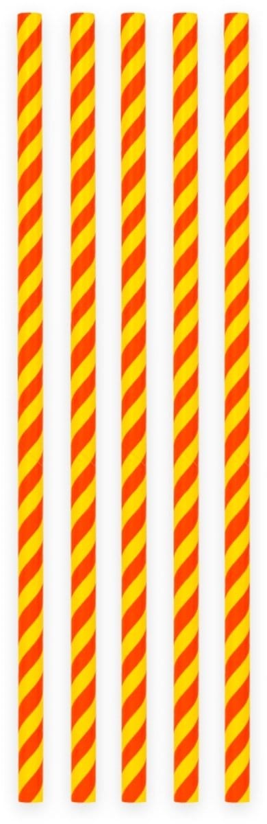 40 Papieren Rietjes Gestreept Geel/Rood - 6mm x 197mm - Set van 2 Pakjes (40 stuks) - Spanje themafeest, tapas avond & supporters feestversiering