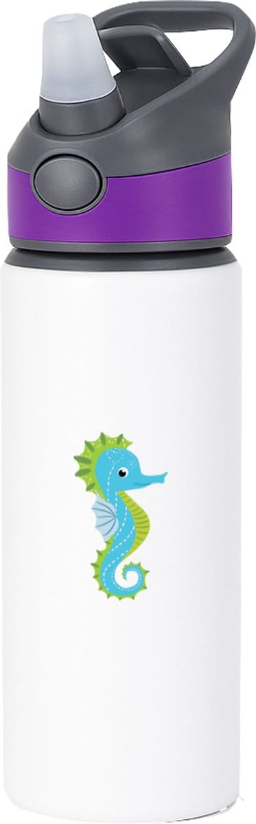 Hacebo® - Zeepaardje waterfles met rietje paars - Vis - Dieren liefhebbers - Dierentuin - cadeau - aquariumdieren - water fles - 650ML