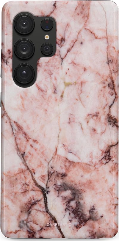 Casetastic hoesje geschikt voor Samsung Galaxy S25 Ultra - Dubbellaagse bescherming - Koraalrif Marmer - Fashion Case - Lichtroze Perzik
