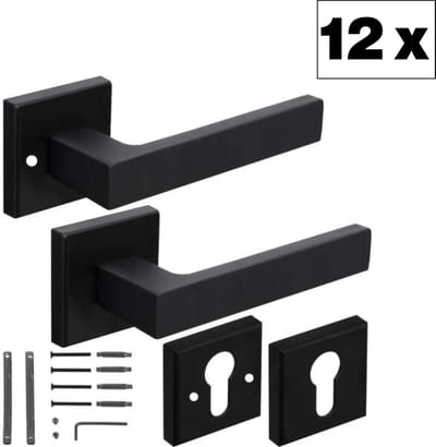 Ruhhy Zwarte Matte Deurklink voor Binnendeuren - Stijlvol en Functioneel - 12 sets