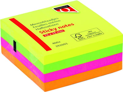 Memoblok Quantore 76x76mm neon kleuren assorti 4 kleuren 400 vel | 6 stuks