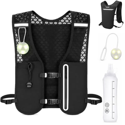 Namajunas-Hardloopvest-Hardloopvest met Waterzak-Lichtgewicht Trail Running- 500ml Opvouwbare Waterfles-Reflecterende Strepen-LED Veiligheidslamp-Ademend Mesh Voor Marathon Hardlopen Wandelen