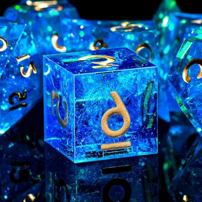 Veelvlak Dobbelstenen Set - RPG Dobbelstenen - Tafelspellen Spelen - Scherpe Randen - 16mm - Blauw Goud