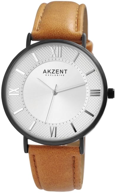 AKZENT Herenhorloge imitatieleer Bunni, zilverkleurig, 3 ATM