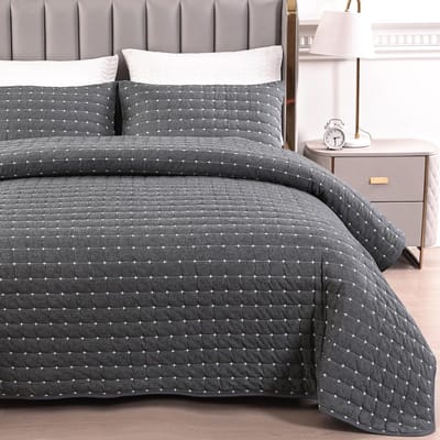 Spreien superzacht en comfortabel gewassen katoenen spreien King Size met Morden Cross-Stich patroon, 3-delig gewatteerd zomerdekbed met kussenslopen, 228x243cm