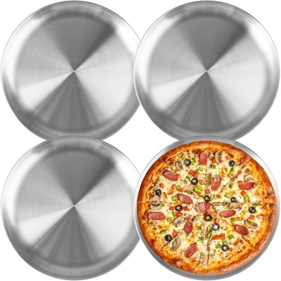 Set van 4 Ronde RVS Pizza Schalen van 26 cm - Ideaal voor Bakken, Snacks en Catering