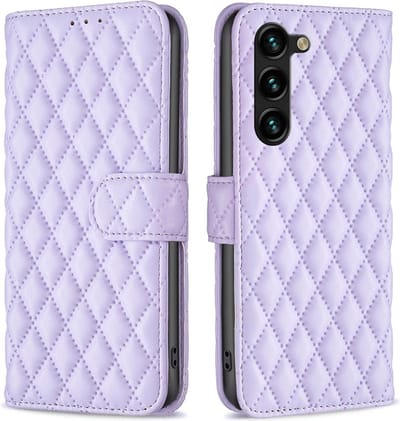 BINFEN Hoesje - Geschikt voor Samsung Galaxy S23 Plus Hoesje - BINFEN Rhombus Book Case - Lavendel