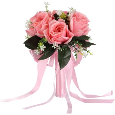 Kunstmatig Bruidsboeket Zijden Bloem Simulatie Rozenboeket voor Bruid Om Vast te Houden BloemenRoze pink